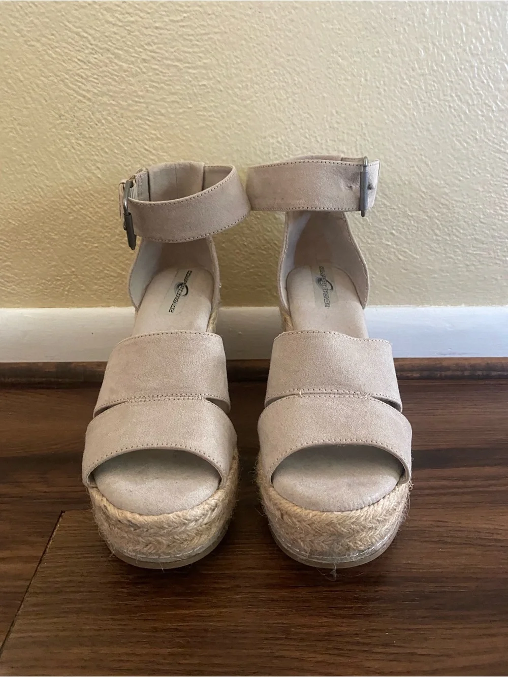 Neutral Beige Espadrille Wedge Sandals with Ankle Strap